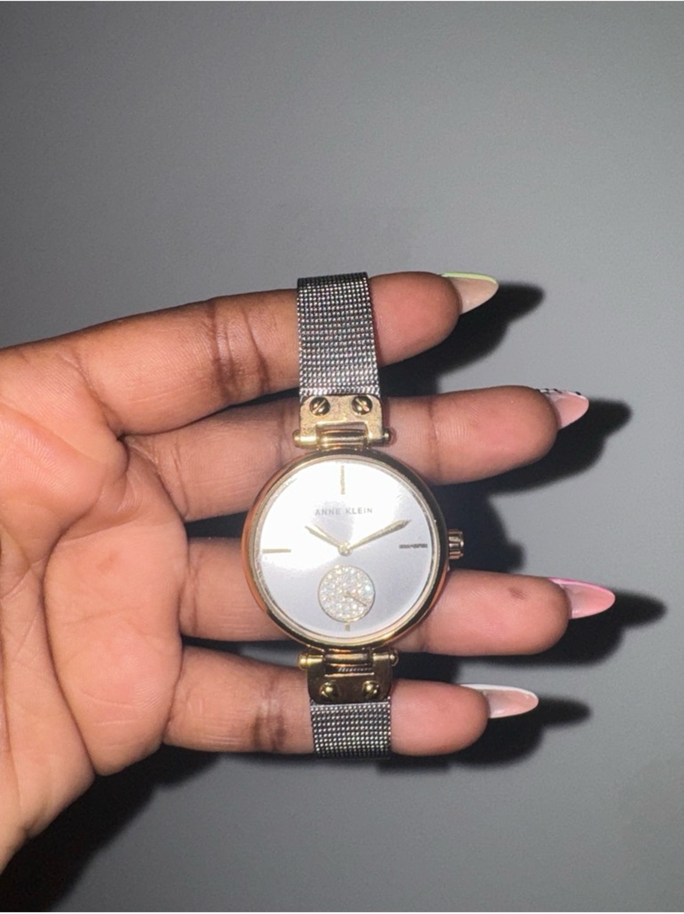 Anne Klein Two-Tone Silver and Gold Mesh Bracelet Watch